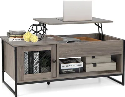 Produktbild von Couchtisch Kaffeetisch mit hoehenverstellbarer Platte, ausziehbarer Wohnzimmertisch mit verstecktem Stauraum, Sofatisch Teetisch 2 Türen, multifunktionaler Beistelltisch Holz Natur 106x55x44 cm