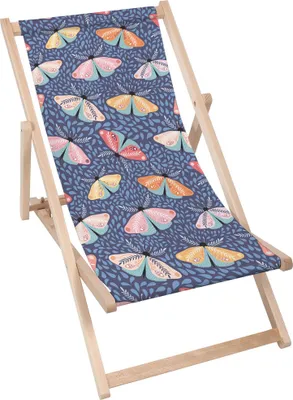 Produktbild von Dreamroots klappbar Holz, Buchenholz bis zu 130 kg, Sonnenliege klappbar mit 3-stufiger Neigungsregulierung der Rückenlehne, Butterflies Modern