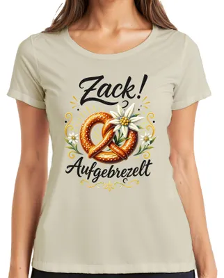 Productafbeelding van Gepocheerde pretzel, edelweiss, traditioneel Alpendorp, dames T-shirt, leerbroek, natuurlijke kleur, maat 3XL