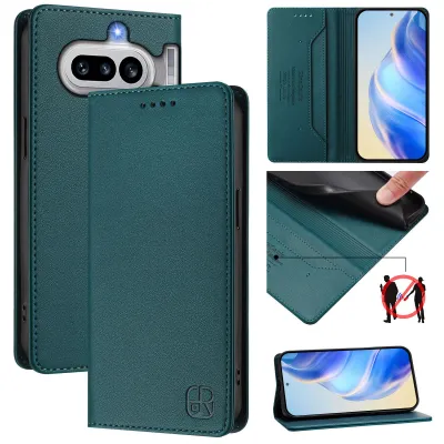 Produktbild von Lederhülle für Nothing Phone 4A Hülle Flip Brieftasche Kartenfächern Ständer Schutzhülle Dunkelgrün