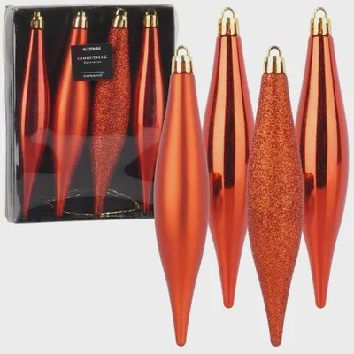 Obrázok produktu pre Nerozbitné červené vianočné ozdoby v tvare cencúľa, 15 cm, balenie 4 kusov