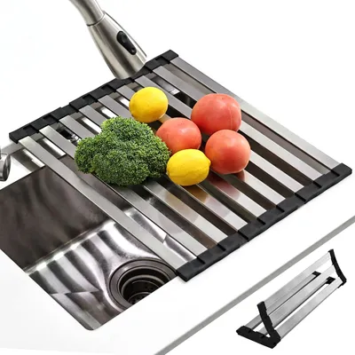 Image de Égouttoir 40 x 32,5 cm | Tapis de lavabo pliable | Acier inoxydable 304/silicone | Peut être  comme égouttoir de lavabo (noir)