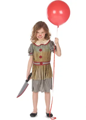 Produktbild von Horror-Clown Mädchenkostüm für Halloween grau-beige-weiss M 7-9 Jahre (120-130 cm)