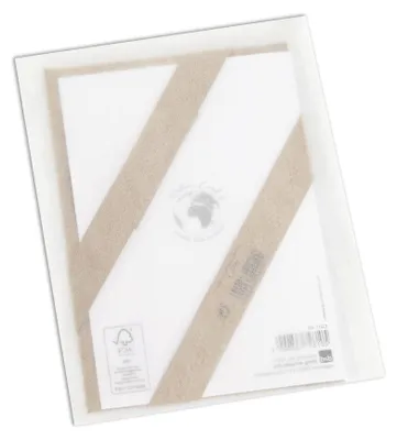 A greeting card with diagonal brown stripes on a white background, enclosed in a clear plastic sleeve.