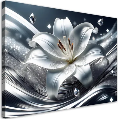 Produktbild von Leinwandbild Silber Lilienblüte 90x60 Feeby Silber bild für die wand bereit zum aufhängen