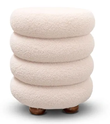 Produktbild von Sitzhocker NOLLIE Beige aus Bouclé-Stoff mit segmentierter Form und Holzfüßen