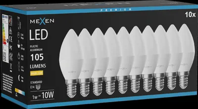 Produktbild von Mexen Nova 10x LED-Glühbirne E14, C37, 1W, Warm - 3000K, 105 lm - L102-E14-0130-01x10