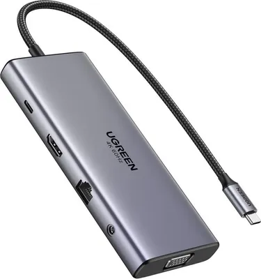 Immagine prodotto di Hub Usb-C Ugreen Cm639, Hdmi, Vga, 2X Usb-C 3.2 10Gbps, 2X Usb, Sd/Tf, Rj45, Aux 3.5Mm, Pd, 4K 60 Hz