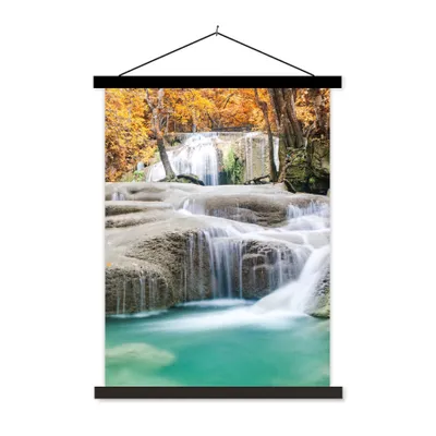 Produktbild von MuchoWow® Textilposter Wald - Wasserfall - Herbst 90x120 cm mit schwarzem Rahmen - Dekoration