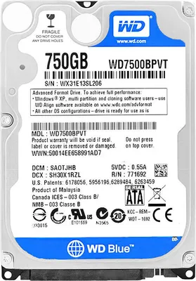 Produktbild von Festplatte WD 750GB WD7500BPVT 5400Rpm 8MB Cache  Sata II 2,5" Zoll Blue