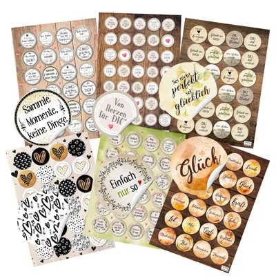 Produktbild von Großes Sticker Set mit 6 x 24 Aufklebern - Sprücheaufkleber zum Verzieren von Verpackungen