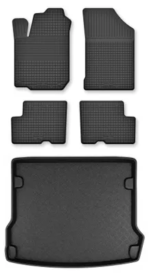 Productafbeelding van Rubberen automatten + kofferbakmat voor Dacia Logan 2006-2012 (stationwagen) – 5-delig, zwart, op maat – Wielganizator Semi-Universal