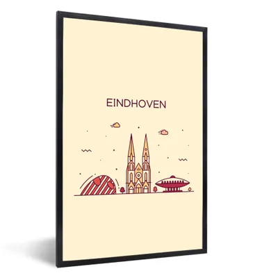 Produktbild von MuchoWow® Gerahmtes Poster Niederlande - Skyline - Eindhoven 40x60 cm - Poster mit Schwarzem Bilderrahmen Wandposter Rahmen Foto Bilder - Papierdruck - Wandbilder