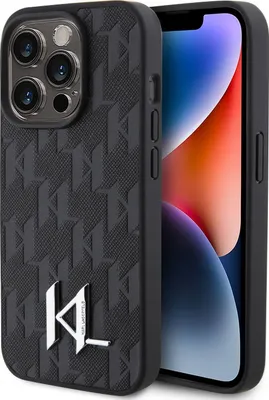 Immagine prodotto di Karl Lagerfeld Klhcp15Xpklpklk Iphone 15Pro Max 6.7 Czarny/Nero Custodia rigida in pelle Monogram Hot Stamp Metal Logo