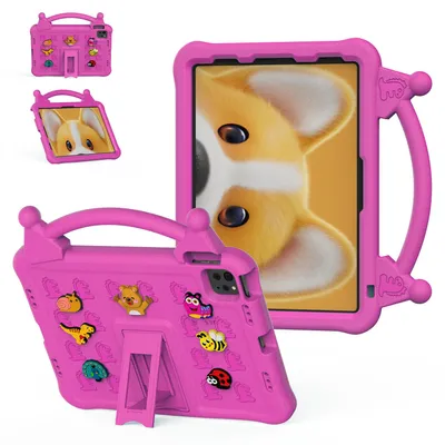 Image de Étui pour iPad Air 2022/2020 10,9" (5ème/4ème génération), en EVA résistant aux chocs, avec poignée et fonction support. Couleur : rose vif