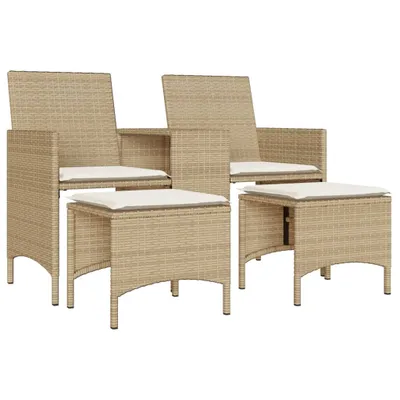Image de vidaXL Canapé de jardin 2 places avec table et tabourets Beige Poly rotin