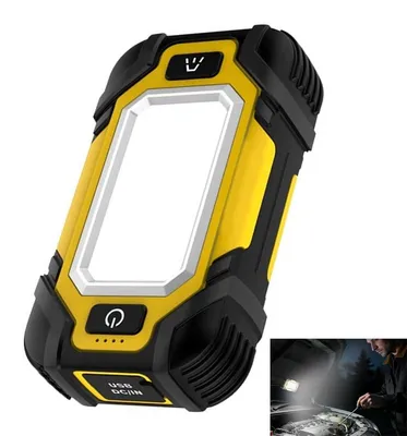 Produktbild von Magnetische Arbeitsleuchte Wiederaufladbar – 8000 mAh COB LED mit 8 Lichtmodi, IP65 Wasserdicht, Tragbare Taschenlampe mit 2 Magneten & Haken