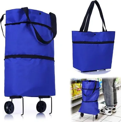 Productafbeelding van Famanu boodschappenwagen 2-in-1 - opvouwbaar, blauw