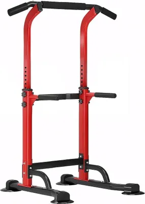 Produktbild von Power Tower Dip-Station Klimmzugstange für Zuhause, Fitnessstudio, verstellbare Höhe, Krafttraining, Workout-Ausrüstung, rot