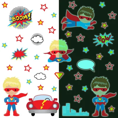 Produktbild von Leuchtsticker im Dunkeln – SUPERHELD – Fluoreszierender Wand-/Deckensticker für Kinder – 120 x 120 cm