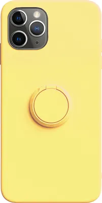 A yellow iPhone case with a ring holder on the back.