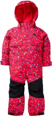 A child's snowsuit with a floral pattern on a white background.