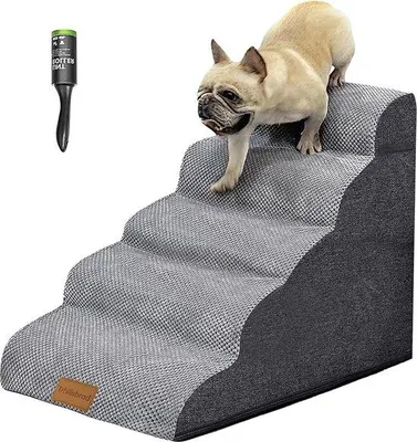 Produktbild von Famanu Hundetreppe mit 3 Stufen, 30 cm hoch, für kleine Hunde, aus hochdichtem Schaum, waschbarer Bezug, rutschfester Boden, 32 x 60 x 30 cm