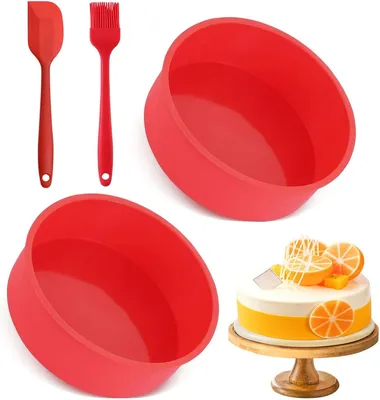 Imagen del producto de Molde de silicona redondo, de 20 cm de diámetro, juego de 2 unidades, ideal para hornear pasteles