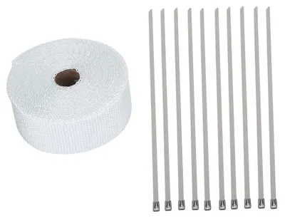Image de Bande isolante en tissu blanc de 10 m pour tuyaux d'échappement, résistante aux hautes températures, pour voitures et motos