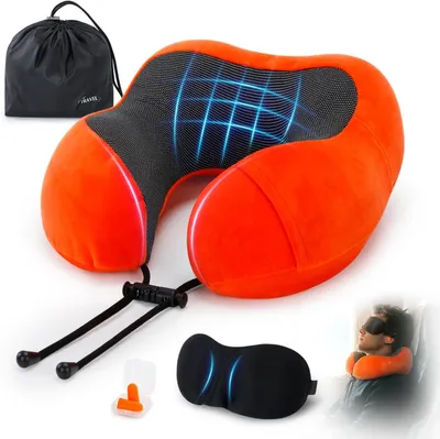 Imagen del producto de Almohada de viaje de espuma viscoelástica, ajustable, compacta, ideal para avión y coche, con soporte para el cuello