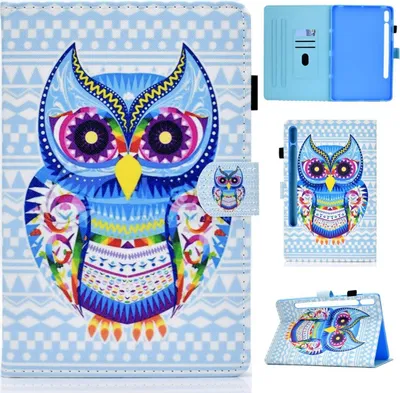 Produktbild von Schutzhülle Tablethülle für Samsung Galaxy Tab S8 Case Cover Tasche Bumper Wallet, Farbe:Farbige Eule, Modell wählen:Samsung Galaxy Tab S8
