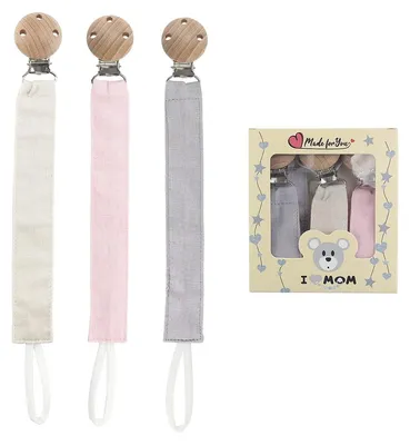 Productafbeelding van Fopspeenketting katoen - Speenketting - Roze - 3 stuks