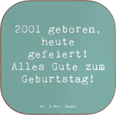 Produktbild von Mr. & Mrs. Panda Tischuntersetzer Spruch 2001 Geburtstag - Meeresbrise - Geschenk, geboren, Coaster, Glückwunsch, Jahrgang, Tassenuntersetzer, Untersetzer Glas, Tasse