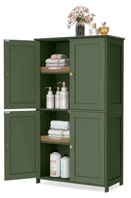 Produktbild von Badezimmerschrank im Shaker-Stil, mit 2 verstellbaren Ablagen, 4 Türen, Hochschrank für Badezimmer und Küche, waldgrün