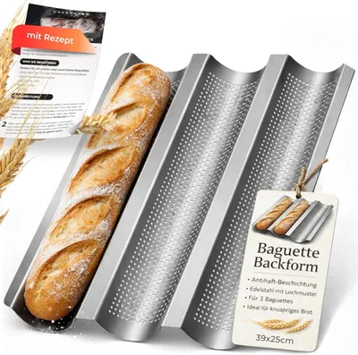 Produktbild von Havenhaus Baguette Backform Edelstahl I perforierte Baguette Backform für 3 Baguette Laibe 39 x 25cm I Baguette-Backblech Edelstahl I Baguetteform