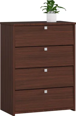 A shoe cabinet with four flip drawers and a potted plant on top, presented against a white background.
