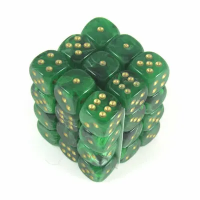 Produktbild von Chessex Vortex grün/gold D6 12mm Würfelset (36 Stück)