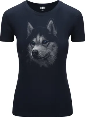 Produktbild von Diarbo Damen T-Shirt mit Tierliebhaber Druck Husky Kopf Dunkelblau Gr.M