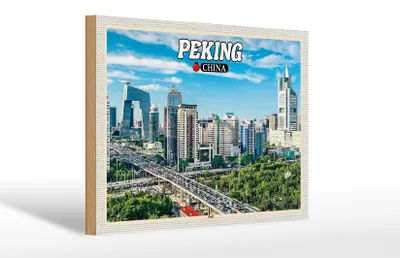 Produktbild von Holzschild Reise 30x20cm Peking China Stadt Hochhäuser Skyline