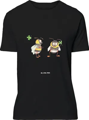 Produktbild von Mr. & Mrs. Panda Größe L T-Shirt Hummeln Kleeblatt - Schwarz - Geschenk, Shirt, glücklich Werden, Hummel, Spruch Positiv, Tshirt, mit, sein, Biene, Lustige Sprüche