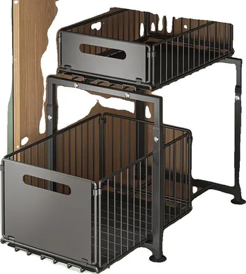 Image de Organisateur de tiroir extensible, hauteur réglable, design à deux niveaux, noir, 2 niveaux