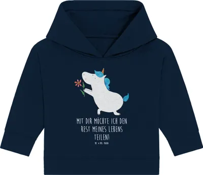 Produktbild von Mr. & Mrs. Panda Organic Baby Hoodie Einhorn Blume 12. - 18. Monat - French Navy - Geschenk, Liebe, Unicorn, Freundin, Partner, Kapuzenshirt, Einhörner, Heiratsantrag
