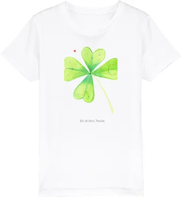 Produktbild von Mr. & Mrs. Panda Kleinkinder T-Shirt Blume Kleeblatt 9-11 Jahre (134/146) - Weiß - Geschenk, Glücksbringer, Motivation, Kindershirt, Garten, Baumwoll Kinder, Teenager