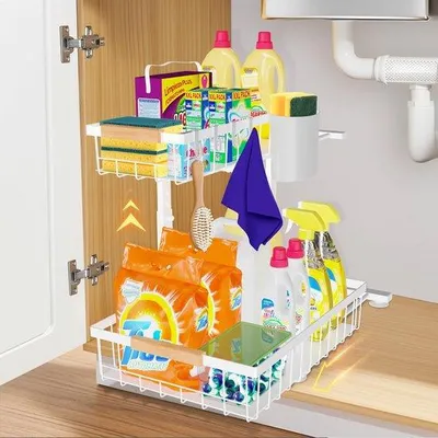 Produktbild von Unyqoos erweiterter® Küchen- und Badezimmerorganizer mit ausziehbaren, verschiebbaren Schubladen und verstellbarer Höhe