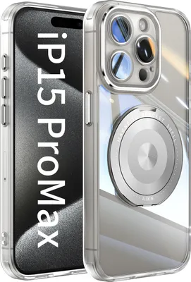 Produktbild von Handyhülle für iPhone 15 Pro Max Transparent Militärschutz mit Magnetring Ständer und Kameraabdeckung Weiß