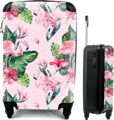 Produktbild von MuchoWow® Koffer Handgepäck Trolley Rollkoffer Kleine Reisekoffer mit 4 Rollen - Blumen - Flamingo - Pflanzen - Cabin Size < 55x40x23 cm & 55x40x20 cm - Fotokoffer - Kabinenkoffer - Boardgepäck - Reise-Box - Reisekoffer - Reisegepäck - Koffer mit Bild - Trolley für Kinder