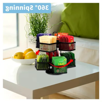 Produktbild von Tee Aufbewahrung mit 8 Fächern, drehbare Teebox für Teebeutel und Kaffeepads, Schwarz