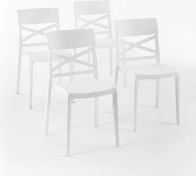 Immagine prodotto di set di 4 sedie impilabili in polipropilene con fibra di vetro per uso esterno e giardino, bar e ristorante, cucina design moderno - MARTINA - Bianco
