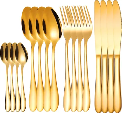 Immagine prodotto di Set Posate Elegante in Acciaio Inox Dorato, 24 Pezzi per 6 Persone