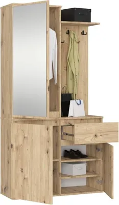 Produktbild von BDW, ENTRO Flurgarderobe-Set mit Spiegelschrank, 95x183x35cm, Eiche Artisan